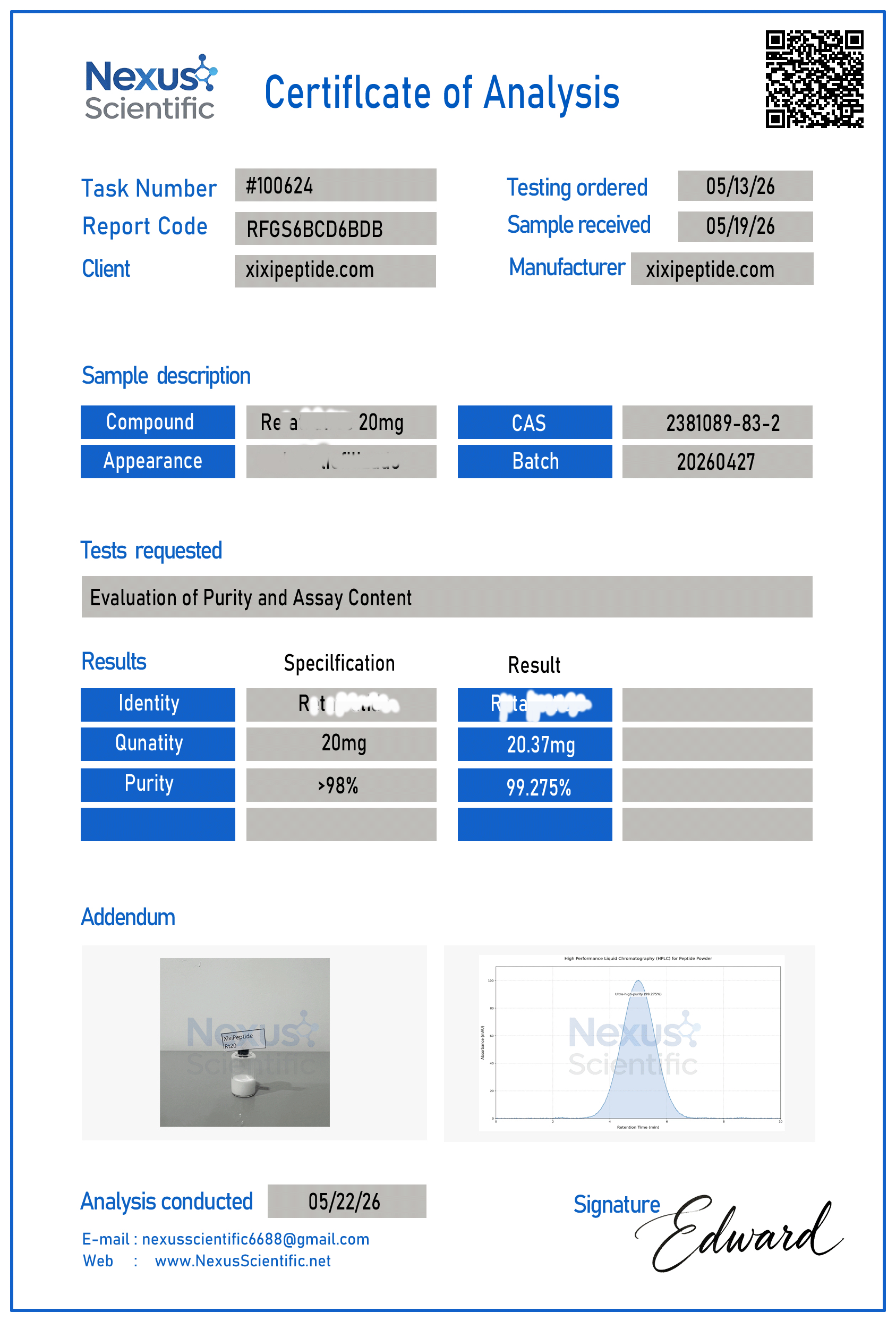 Mass Spec Report Sample